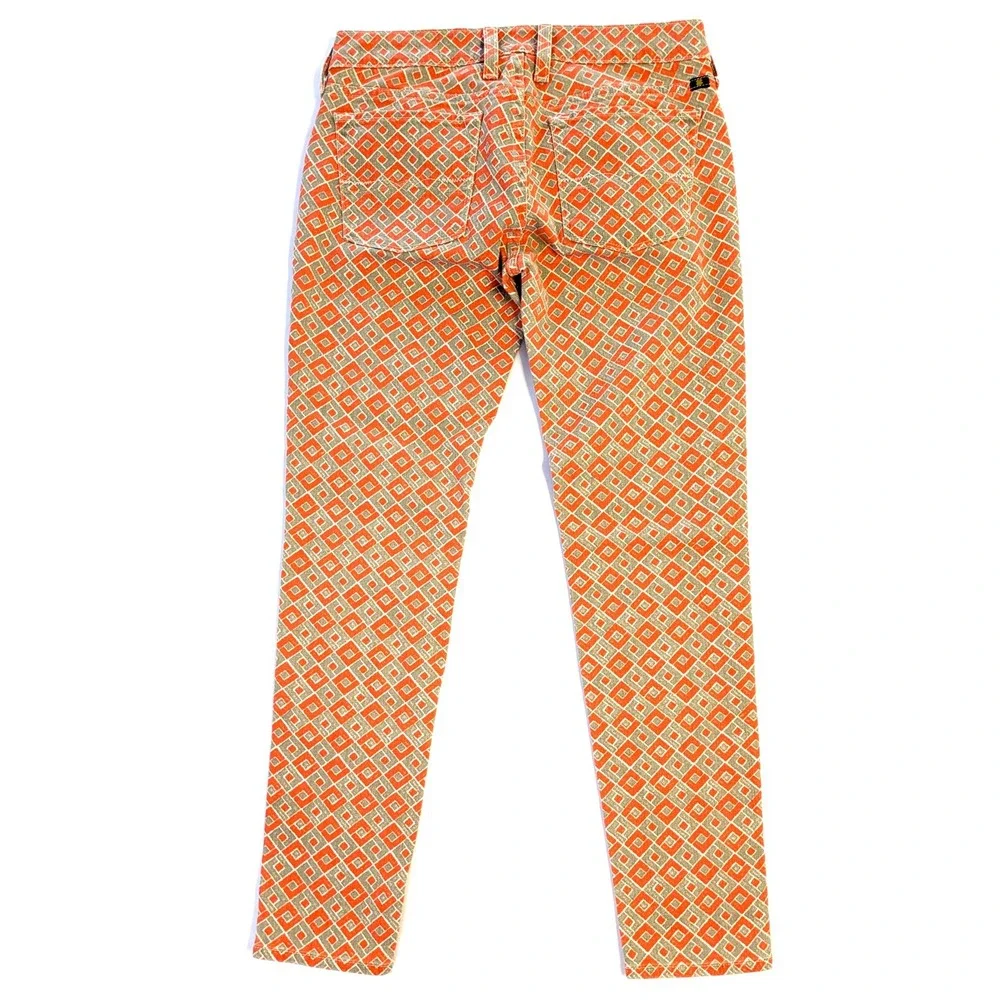 Lucky Brand Charlie Capri Orange Geometric Diamond Print Slim Crop Jeans 2 26 - Picture 2 of 6